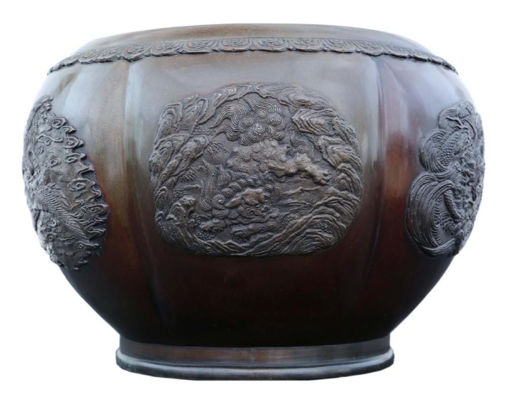 Japanese bronze jardiniere planter bowl Meiji period View II