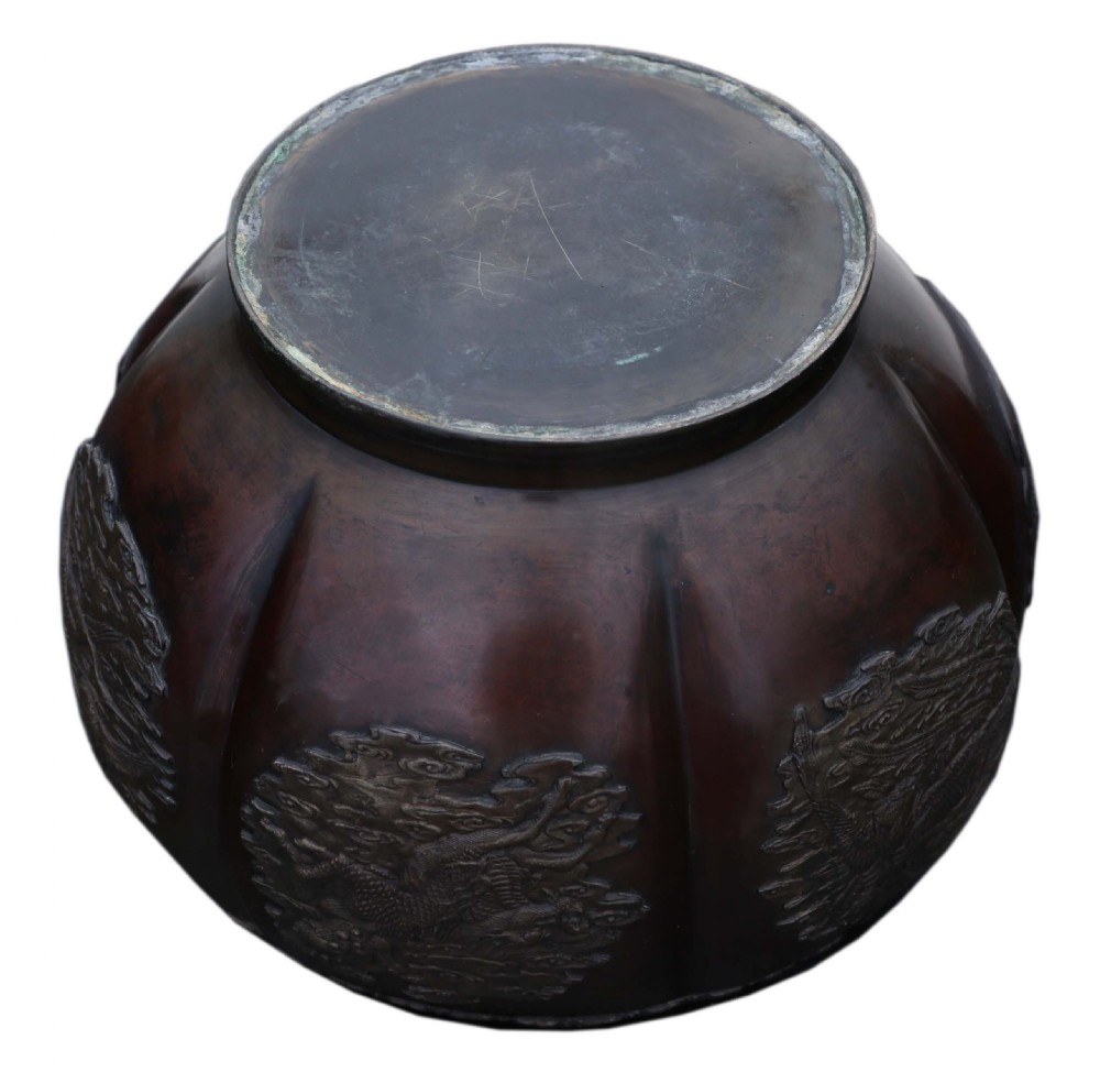 Japanese bronze jardiniere planter bowl Meiji period View III