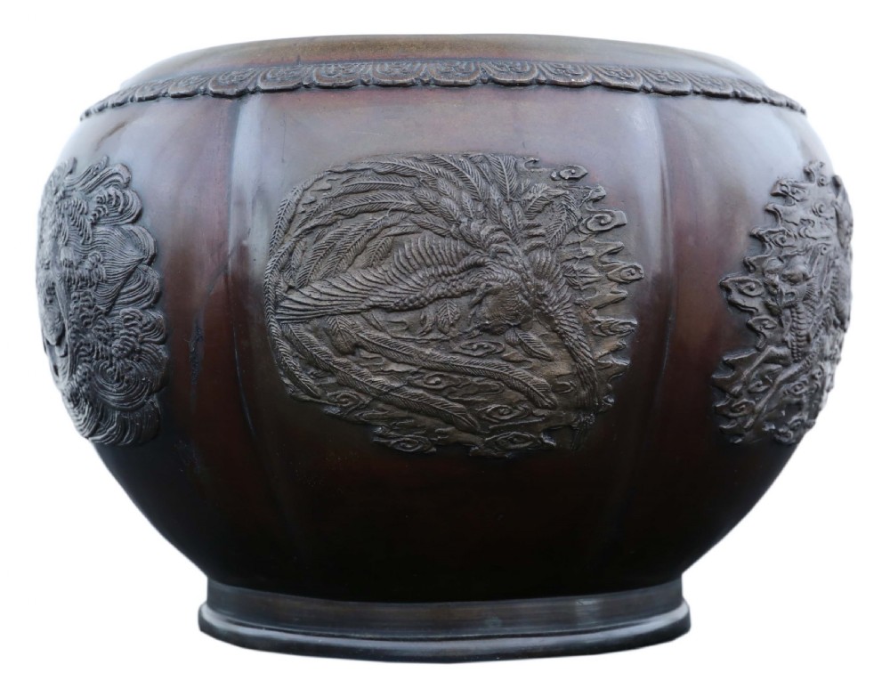 Japanese bronze jardiniere planter bowl Meiji period View IV