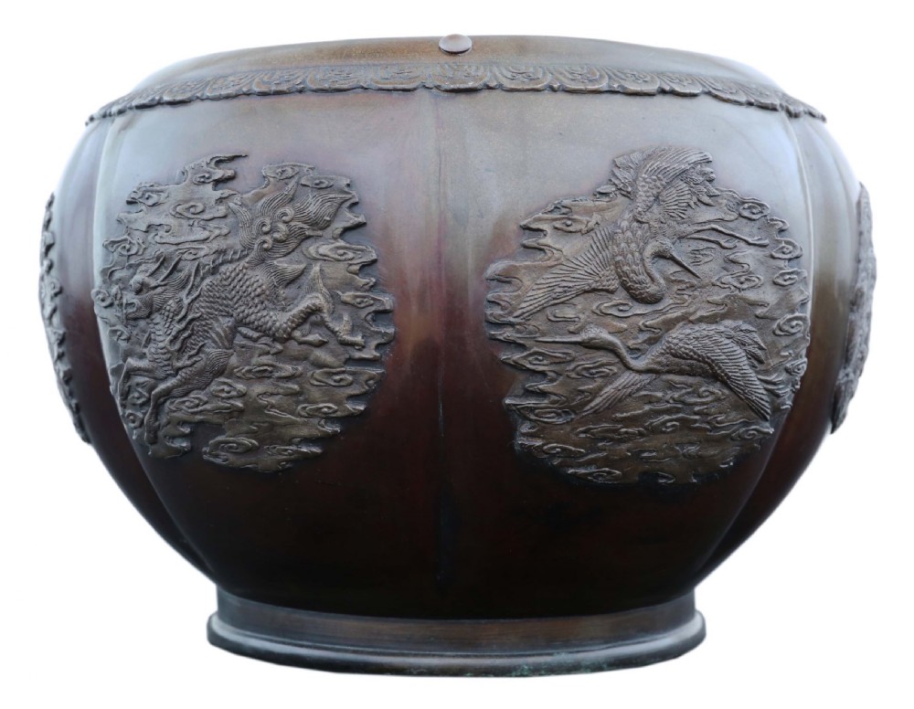 Japanese bronze jardiniere planter bowl Meiji period View V