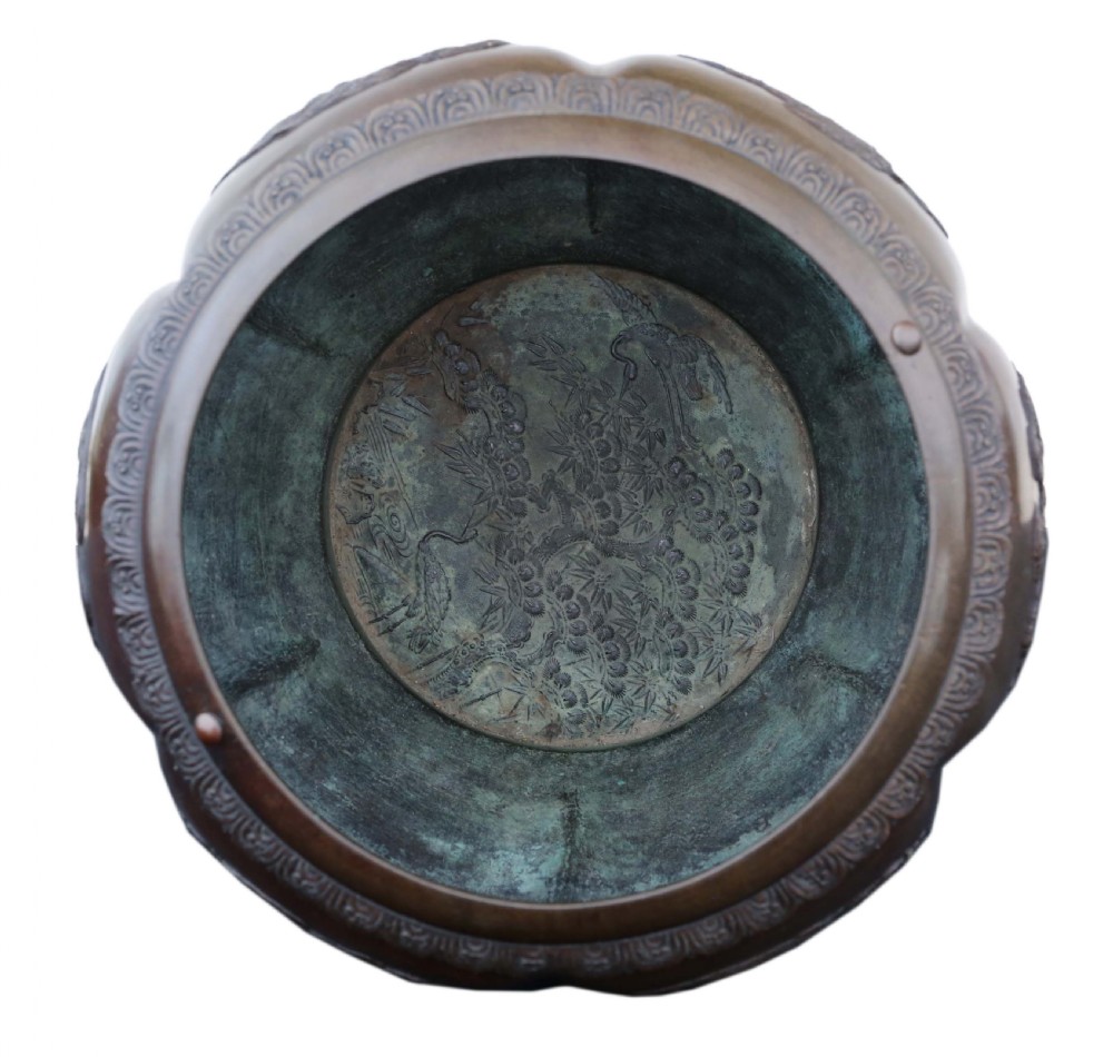 Japanese bronze jardiniere planter bowl Meiji period View VII