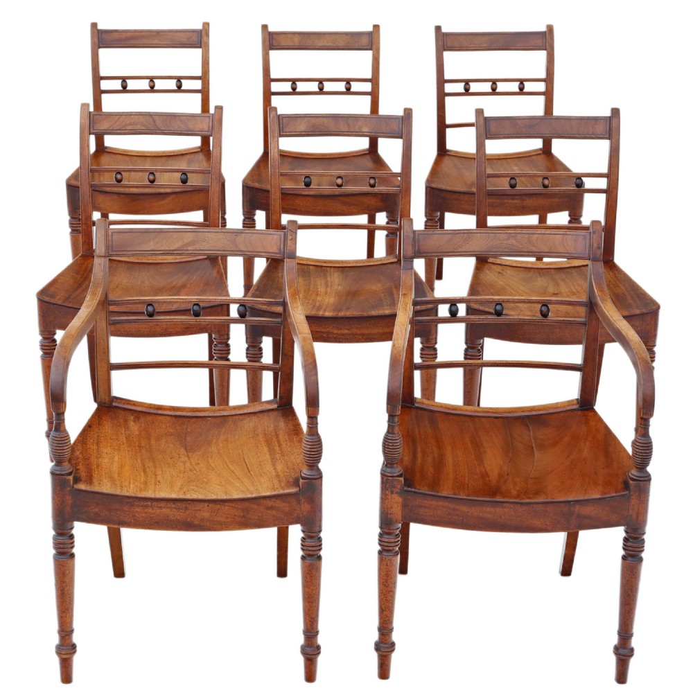 Set of 8 light mahogany 19th Century kitchen dining chairs