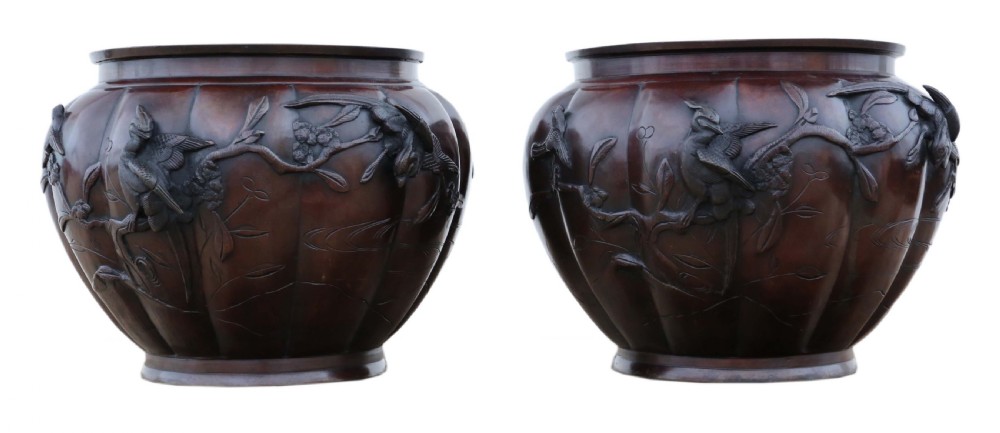 Pair of fine quality Japanese bronze jardinieres planters bowls Meiji period