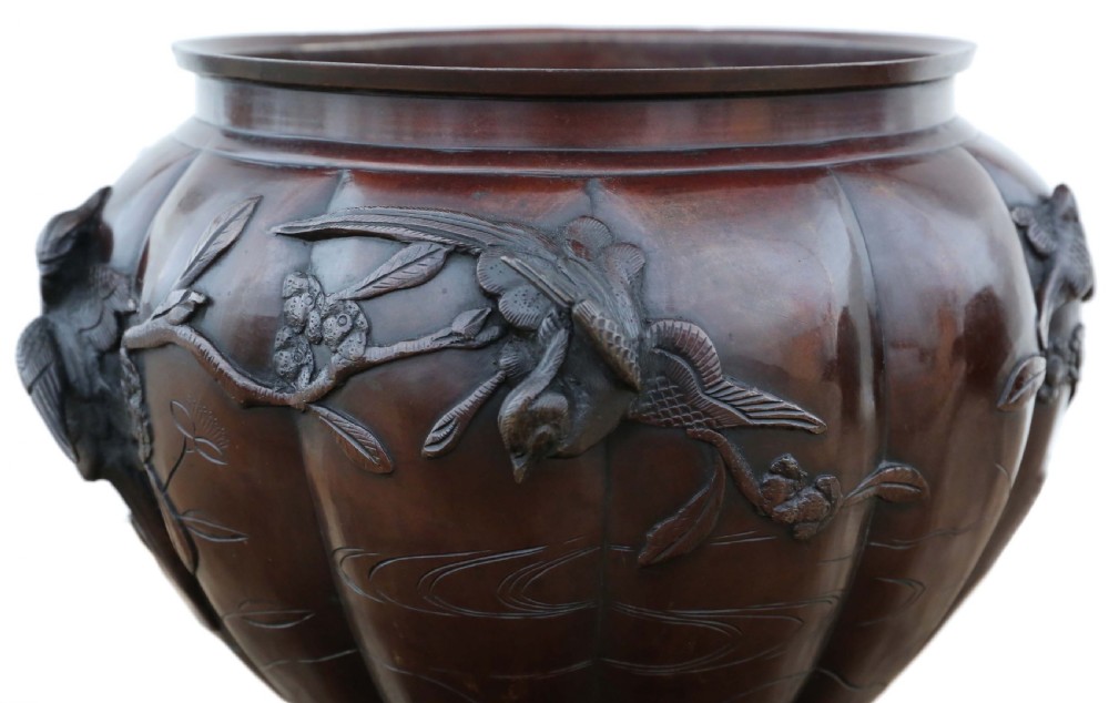 Pair of fine quality Japanese bronze jardinieres planters bowls Meiji period View VI