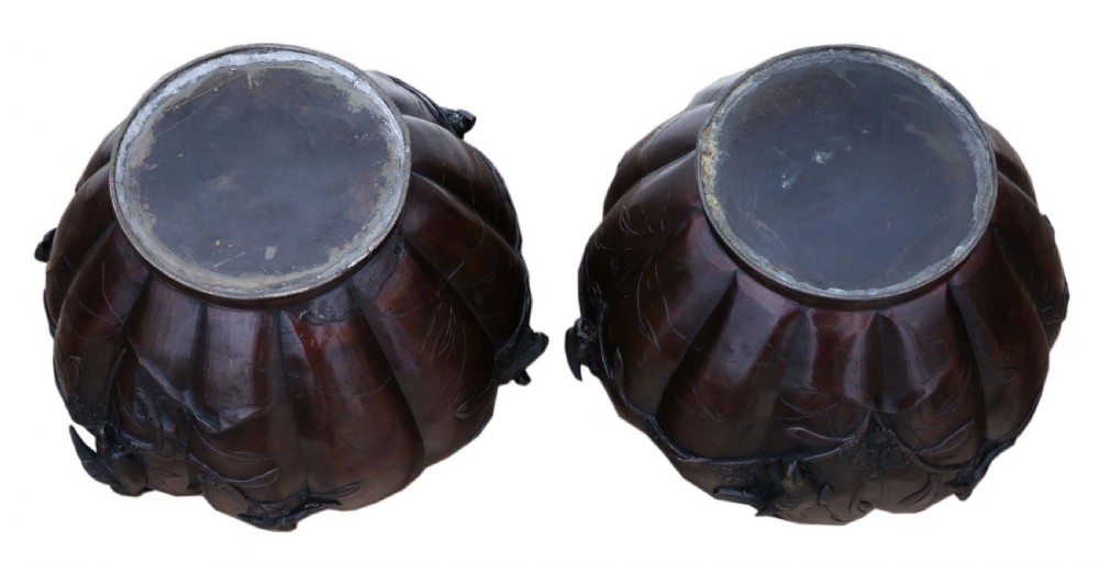 Pair of fine quality Japanese bronze jardinieres planters bowls Meiji period View VII