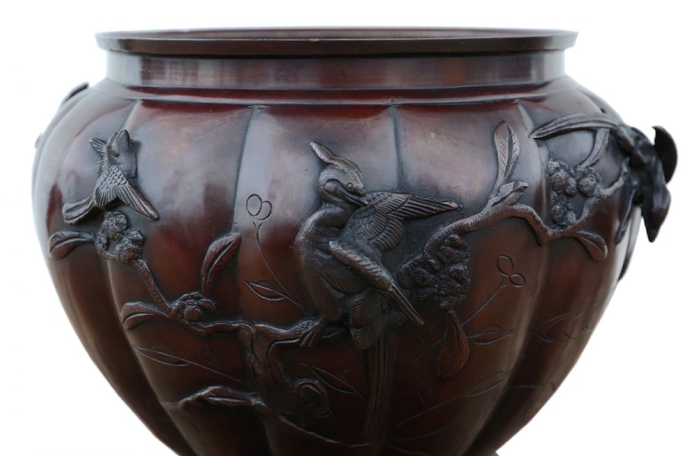 Pair of fine quality Japanese bronze jardinieres planters bowls Meiji period View VIII