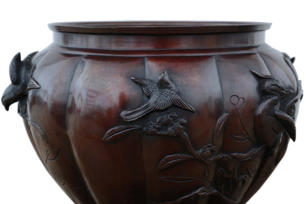 Pair of fine quality Japanese bronze jardinieres planters bowls Meiji period View IX