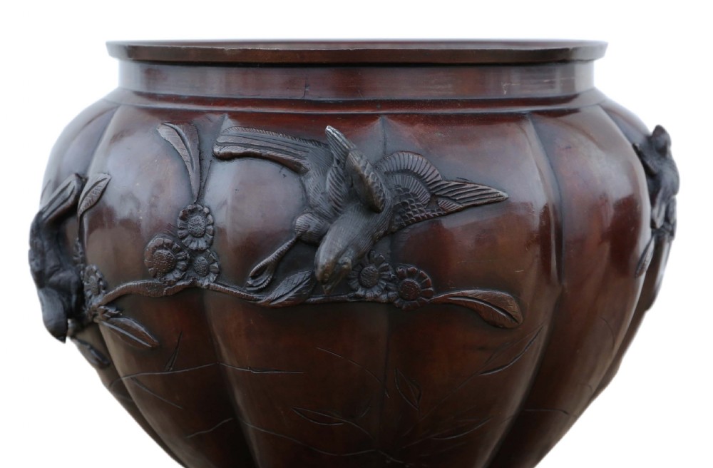 Pair of fine quality Japanese bronze jardinieres planters bowls Meiji period View X