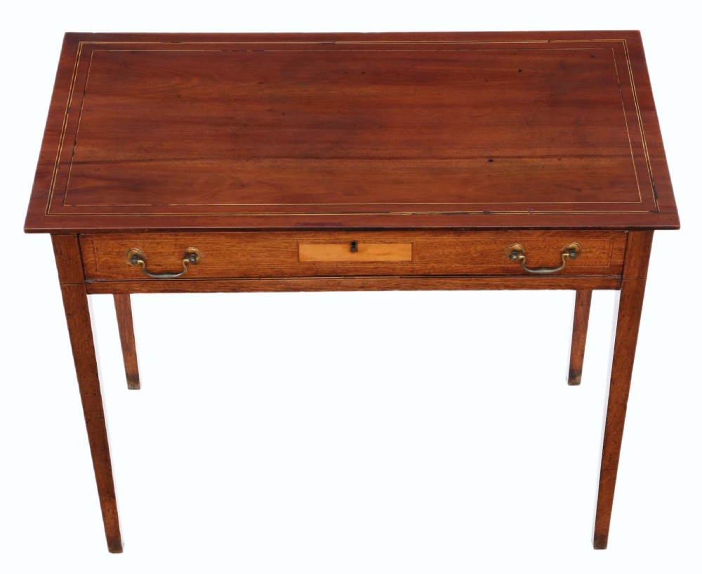 Georgian C1800 inlaid mahogany writing side table View II