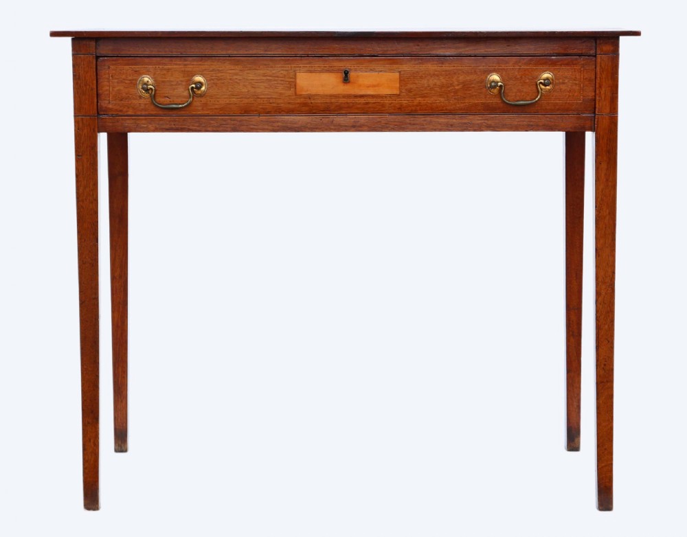 Georgian C1800 inlaid mahogany writing side table View III