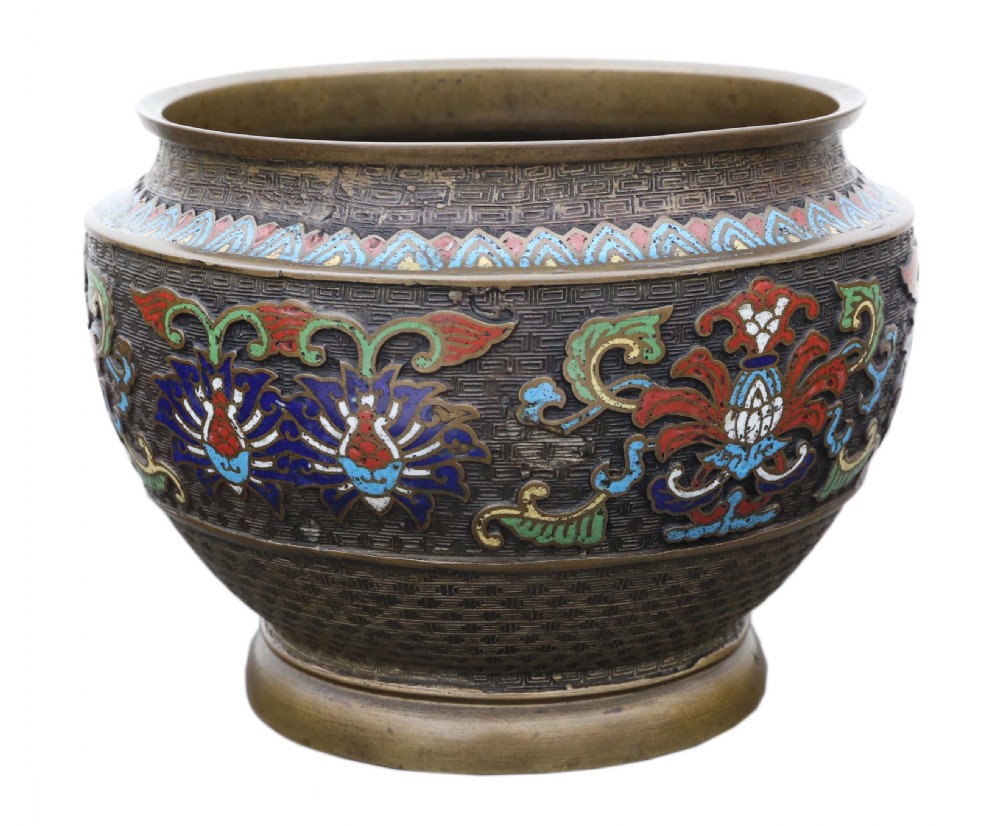 Chinese bronze cloisonne planter bowl Late 19th Century View IV