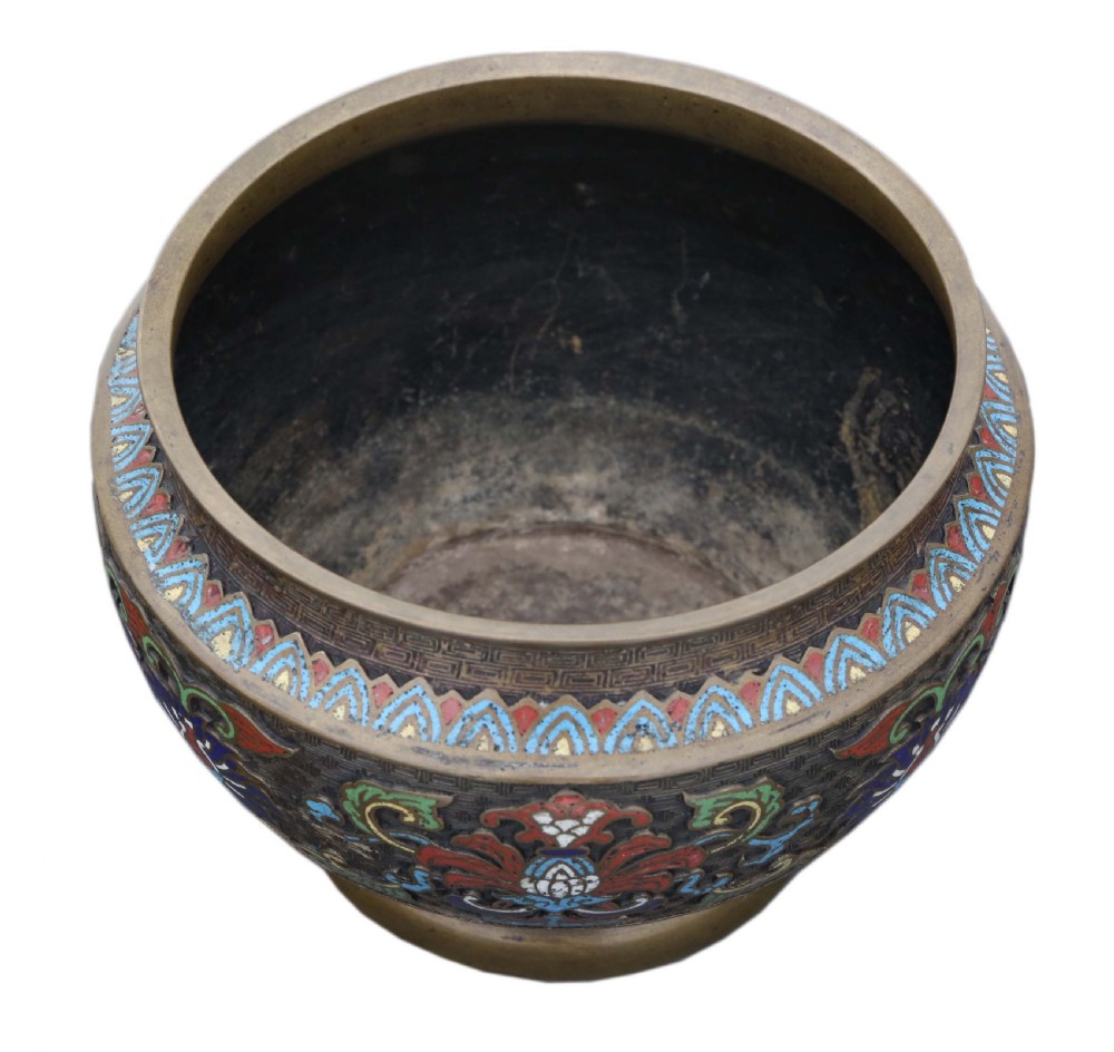 Chinese bronze cloisonne planter bowl Late 19th Century View V
