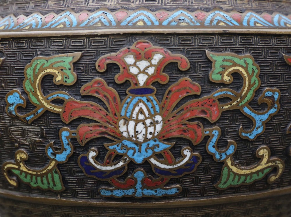Chinese bronze cloisonne planter bowl Late 19th Century View VI