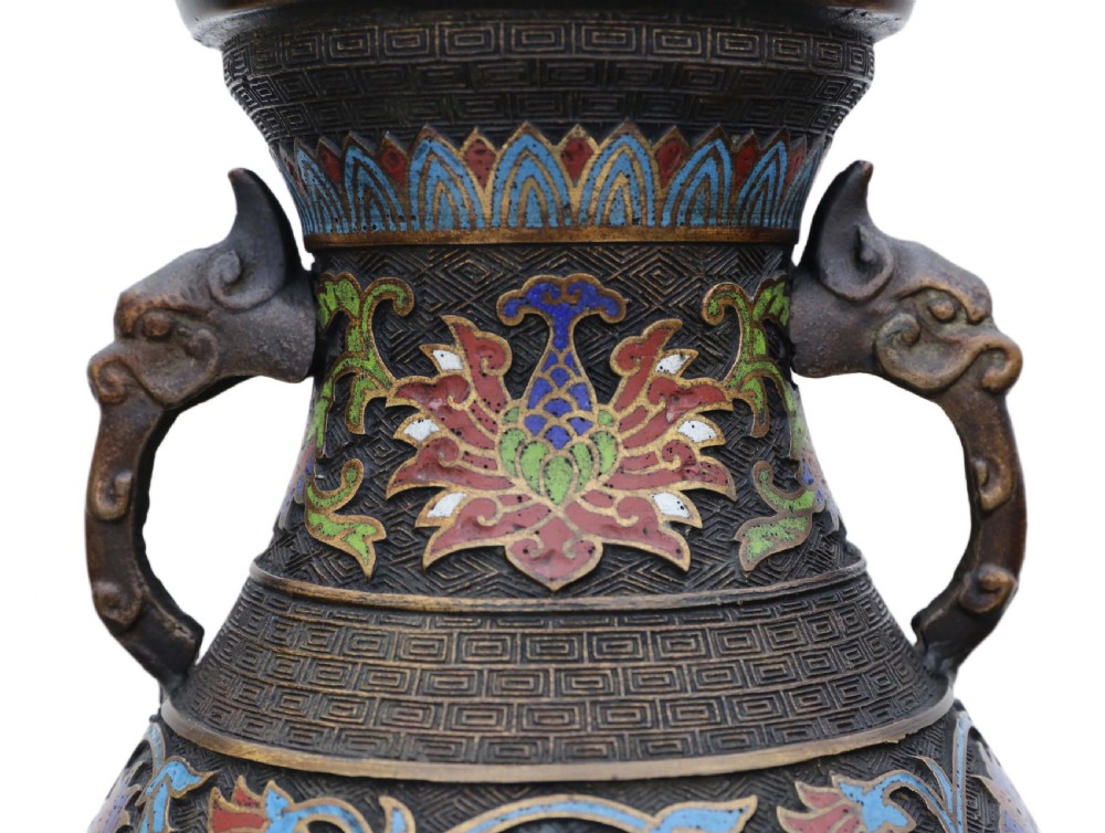 Late 19th Century Chinese bronze cloisonne vase View VI