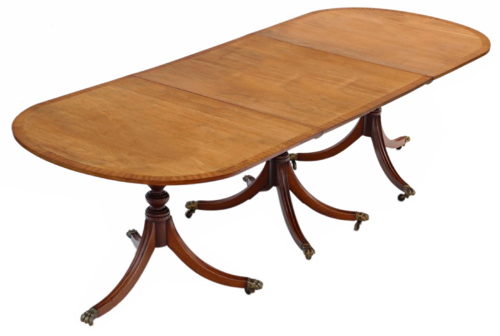 ANTIQUE VERY LARGE QUALITY ~9' MAHOGANY EXTENDING TRIPLE PEDESTAL DINING TABLE