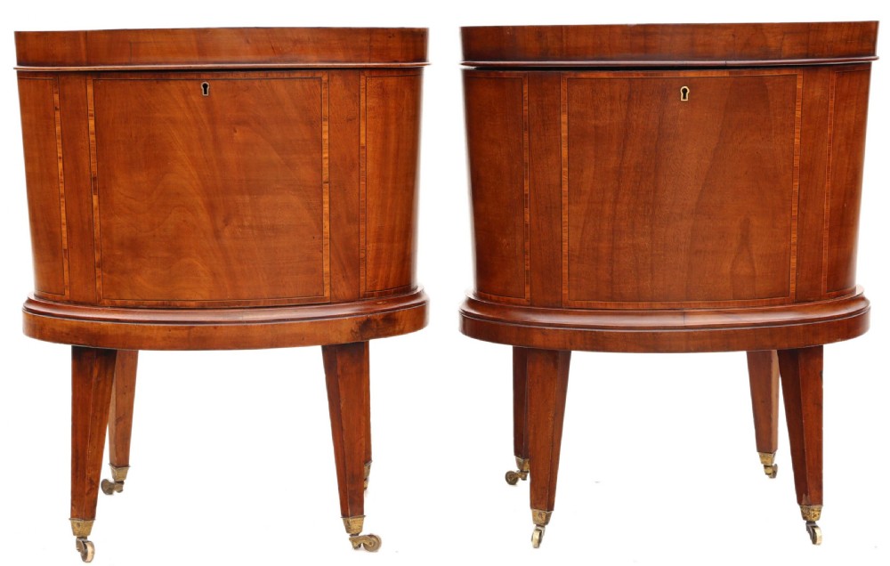 Georgian revival pair of inlaid mahogany cellarettes