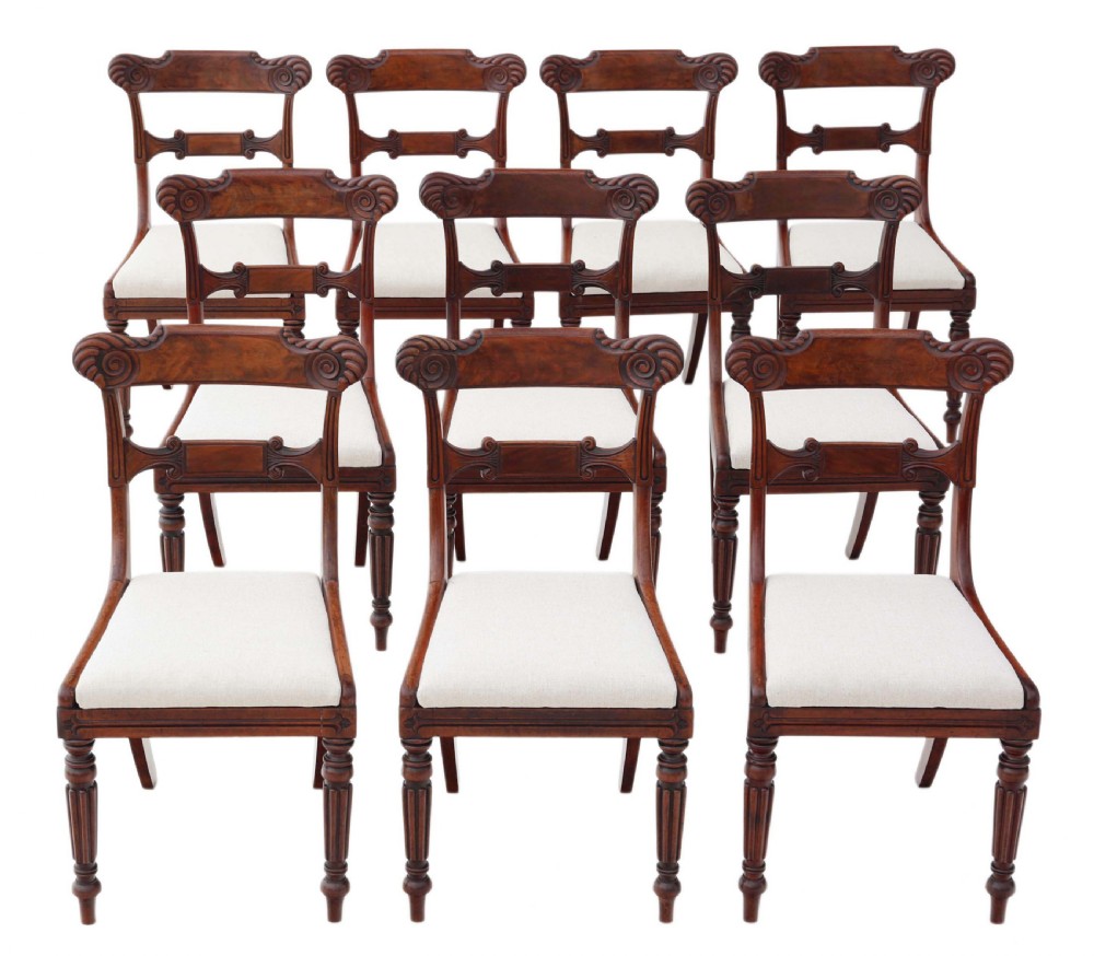 Set of 10 Regency C1825-1835 carved mahogany dining chairs