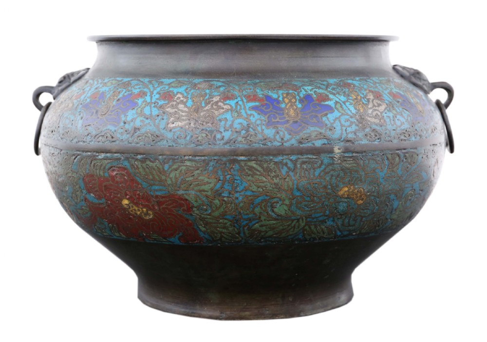 Chinese bronze champleve planter bowl Late 19th Century