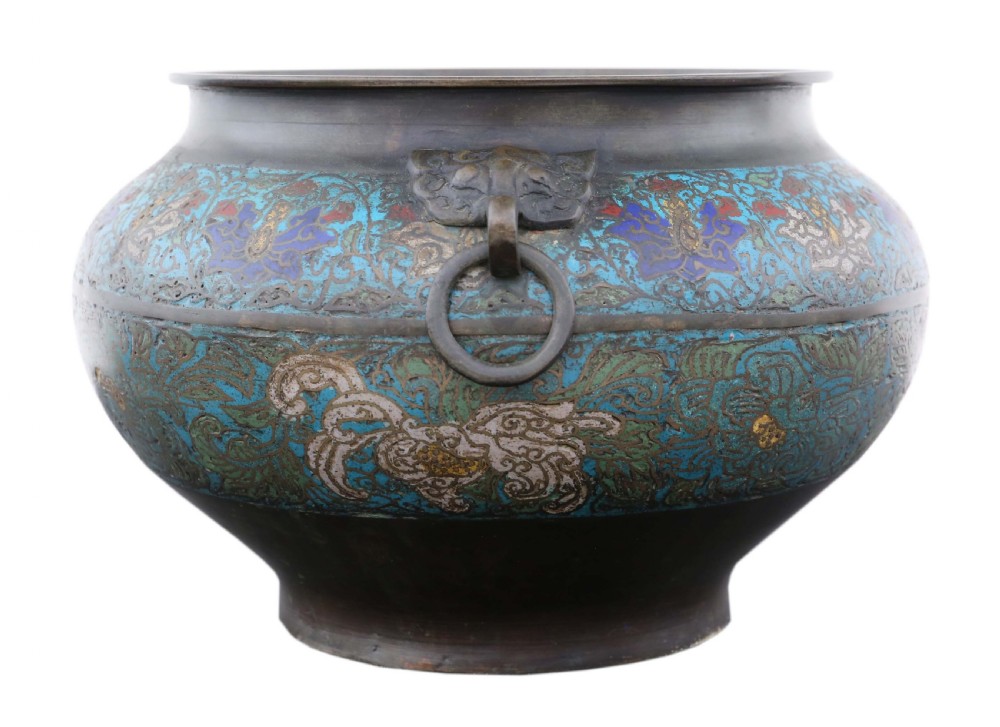 Chinese bronze champleve planter bowl Late 19th Century View II