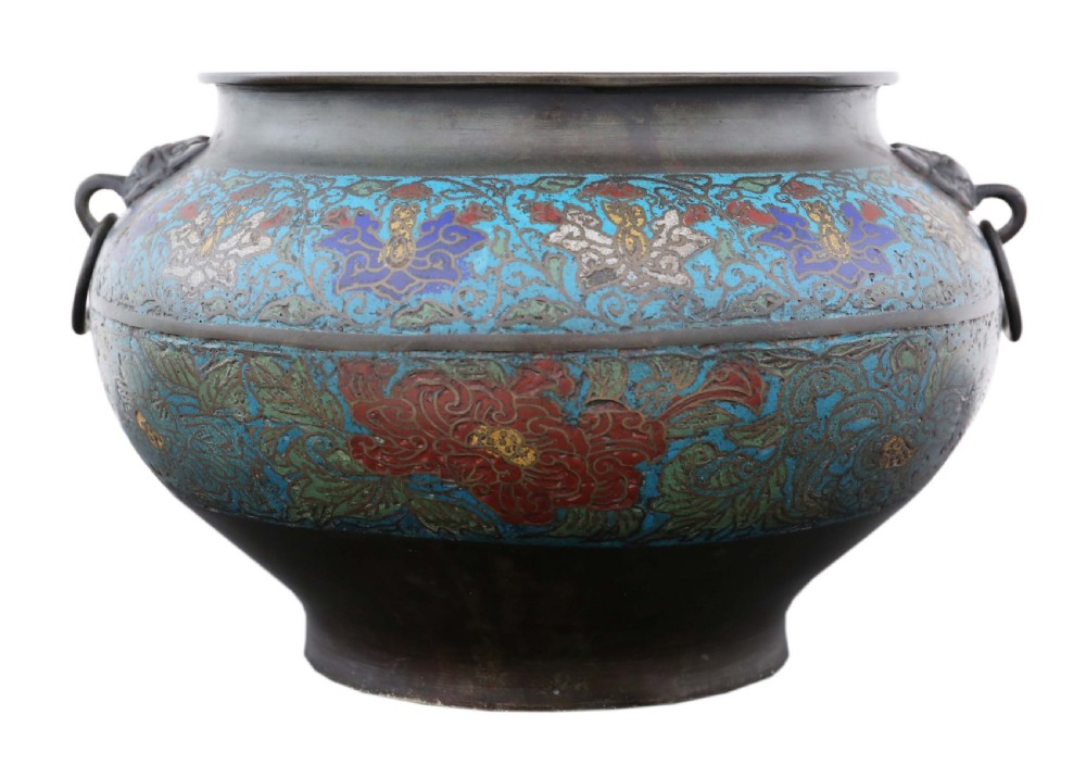 Chinese bronze champleve planter bowl Late 19th Century View III