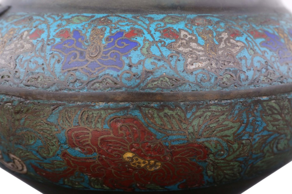 Chinese bronze champleve planter bowl Late 19th Century View V