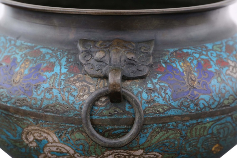 Chinese bronze champleve planter bowl Late 19th Century View VII