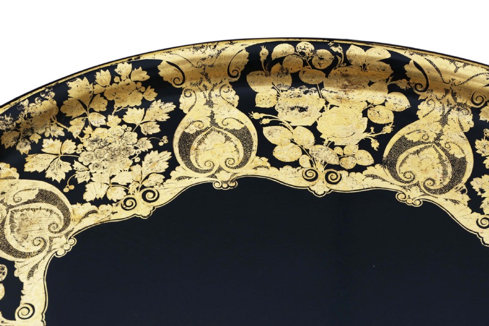 Victorian decorated black lacquer tray on stand coffee table View VII