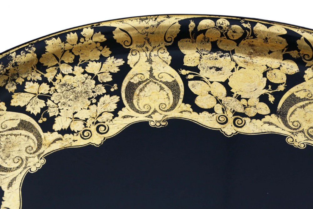 Victorian decorated black lacquer tray on stand coffee table View VIII