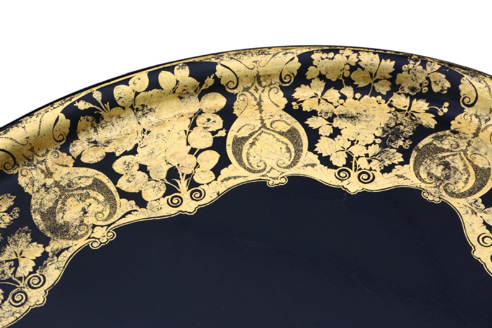 Victorian decorated black lacquer tray on stand coffee table View XI