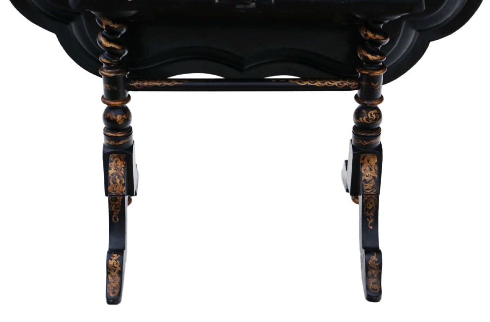 Victorian tilt top decorated black lacquer tray top table View X