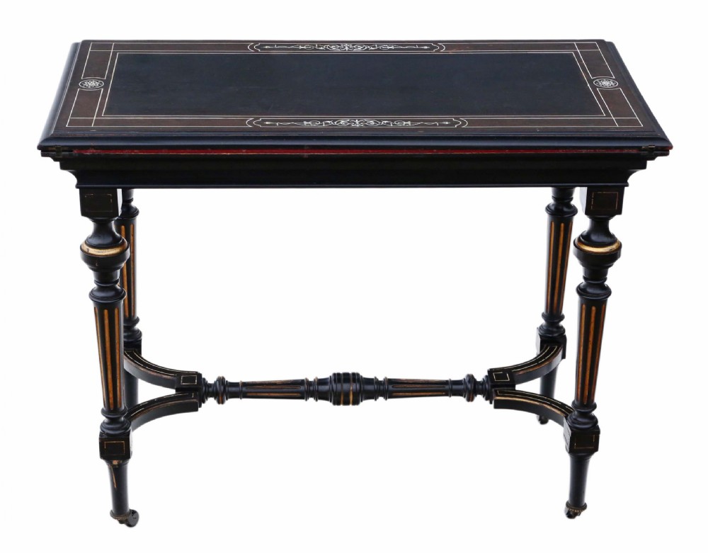 Victorian aesthetic ebonised and gilt folding card tea table View XI