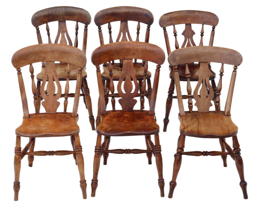 Set of 6 Victorian ash and elm kitchen dining chairs