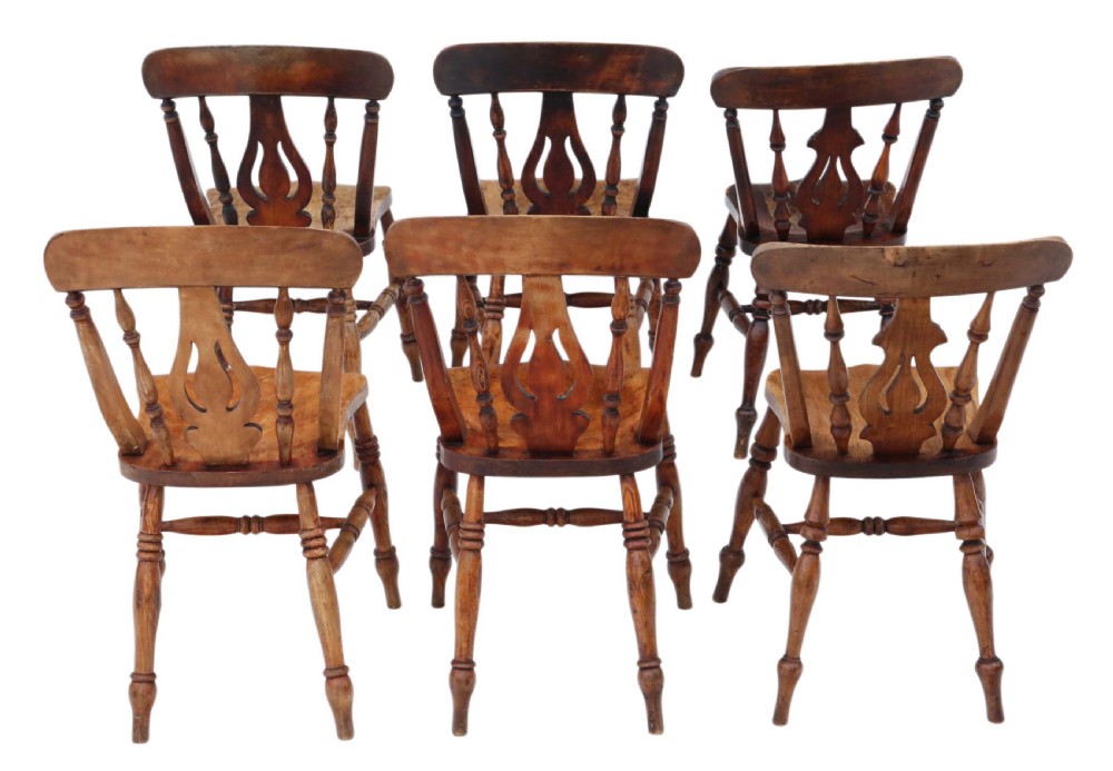 Set of 6 Victorian ash and elm kitchen dining chairs View II