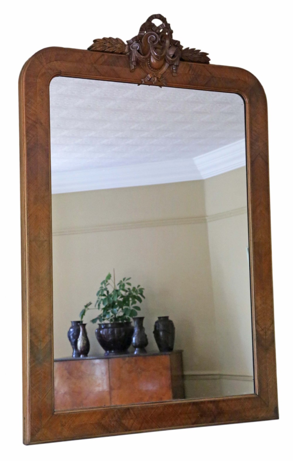 Large walnut  overmantle wall mirror C1900