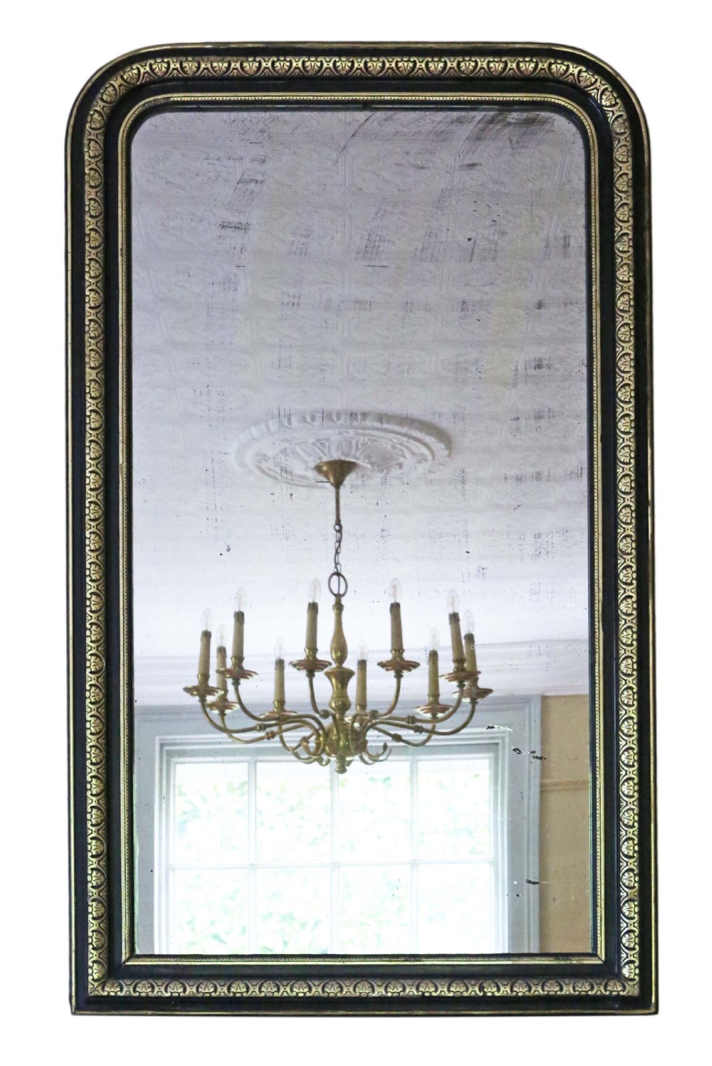Large 19th Century ebonised and gilt overmantle wall mirror 