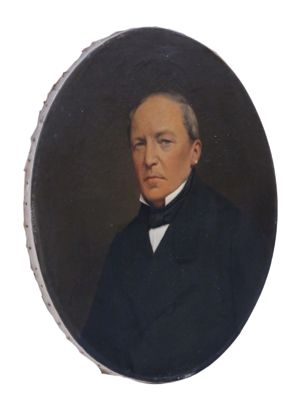 Antique oval oil on canvas portrait painting of a gentleman