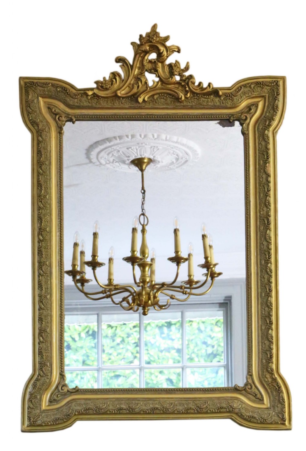 19th Century French gilt wall mirror overmantle crest