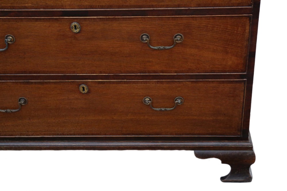 Georgian crossbanded oak tallboy chest on chest of drawers View IV