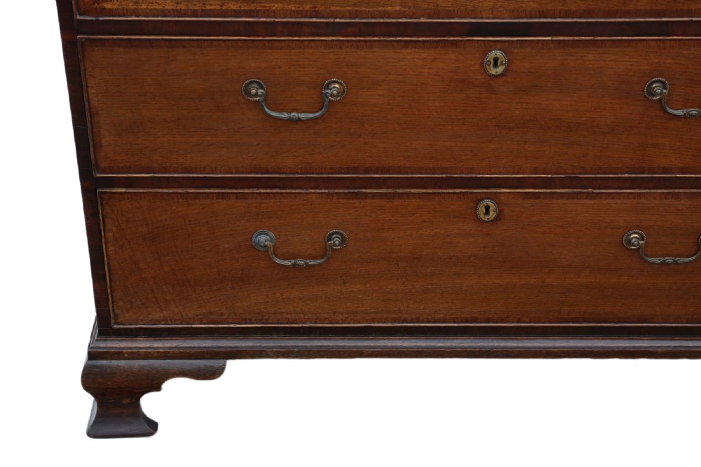 Georgian crossbanded oak tallboy chest on chest of drawers View VI