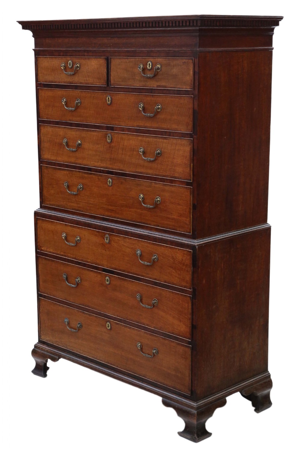 Georgian crossbanded oak tallboy chest on chest of drawers View VII