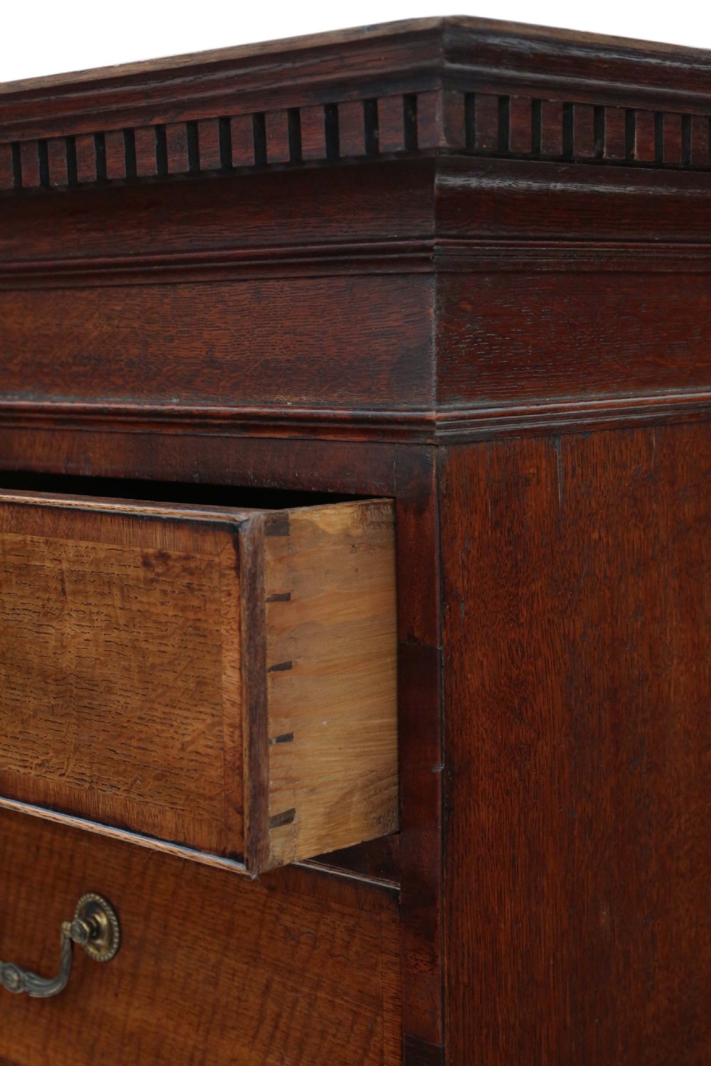 Georgian crossbanded oak tallboy chest on chest of drawers View VIII