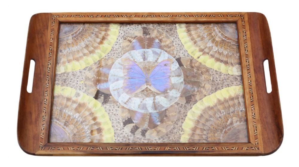 Inlaid tunbridge ware butterfly serving tray