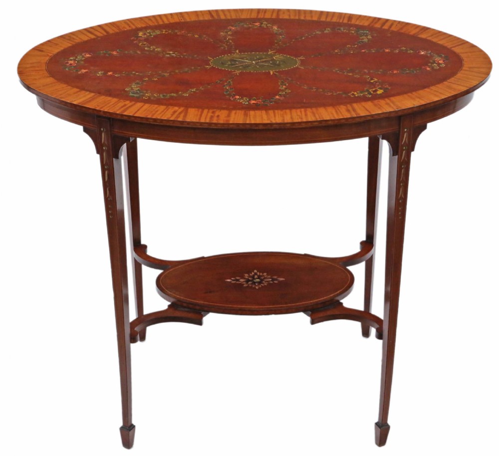 19th Century decorated satinwood and mahogany table