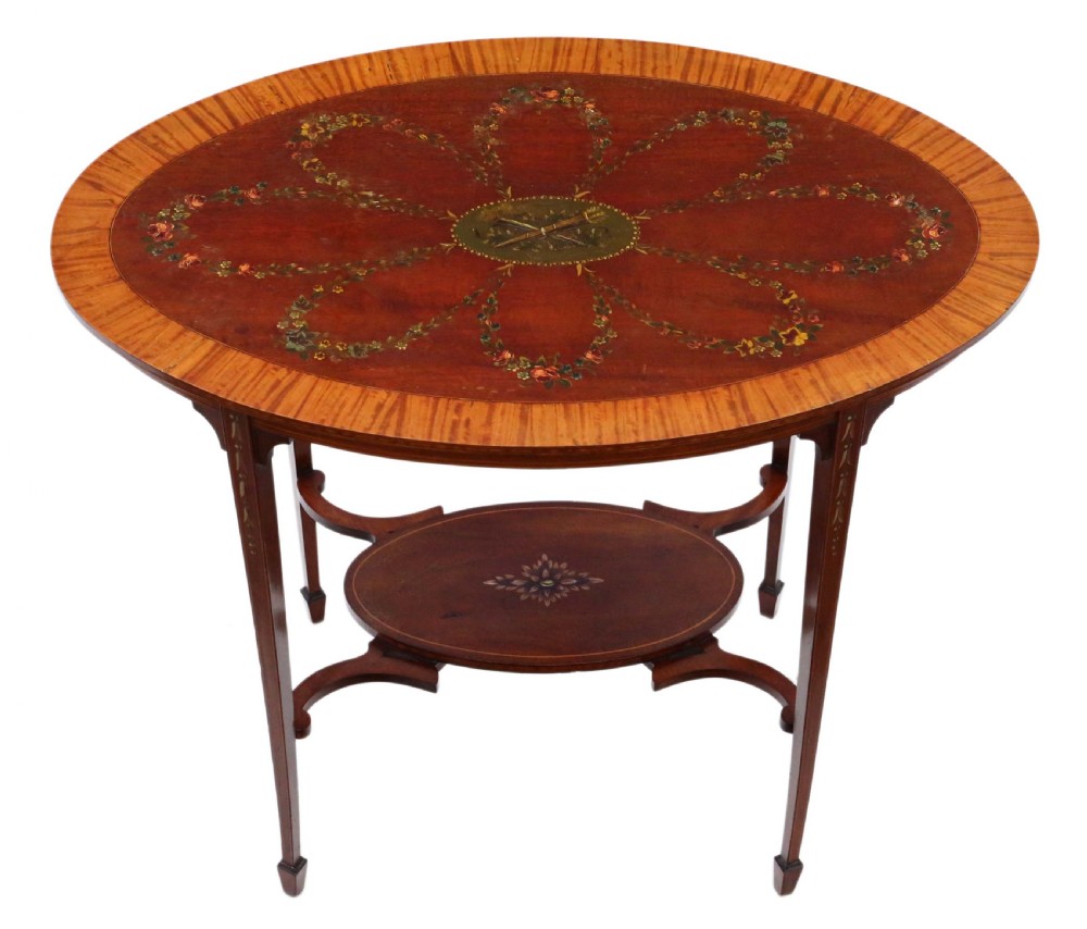 19th Century decorated satinwood and mahogany table View III