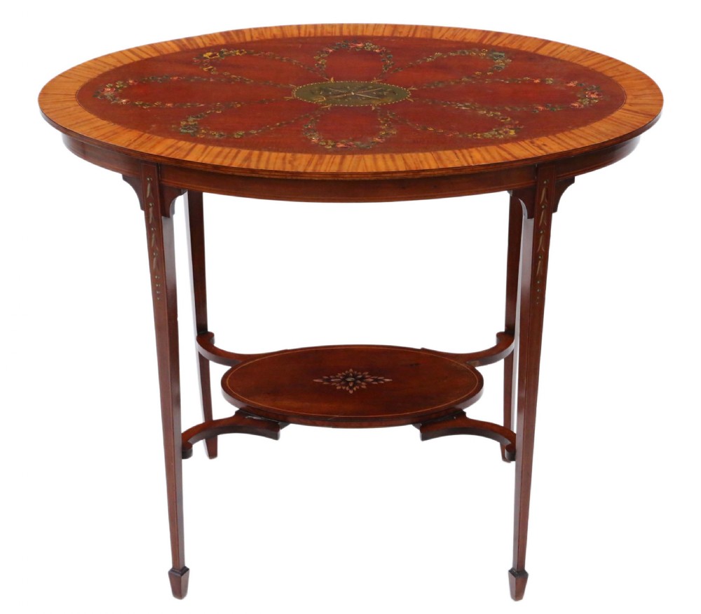 19th Century decorated satinwood and mahogany table View VI
