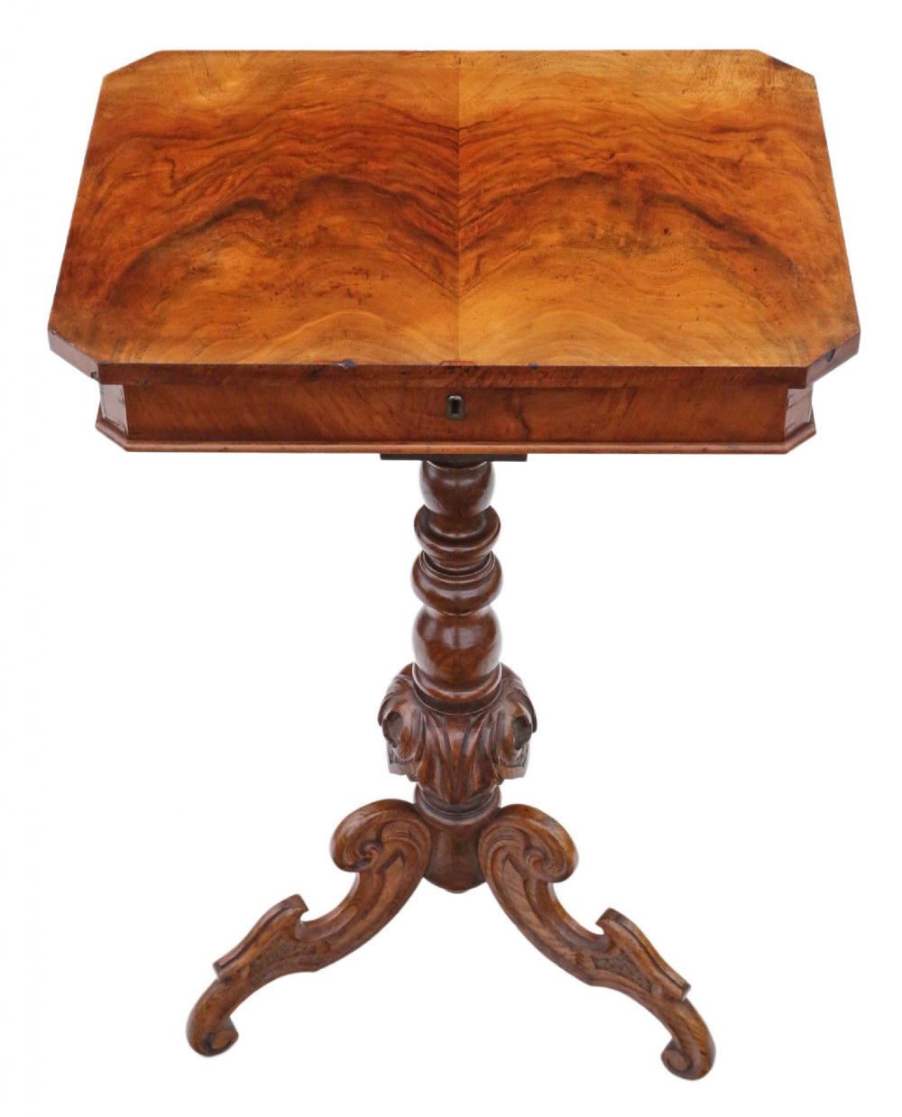 Victorian burr walnut work or sewing table box  View II