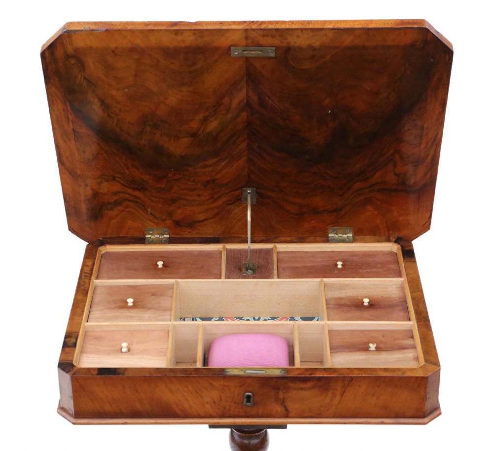 Victorian burr walnut work or sewing table box  View VIII