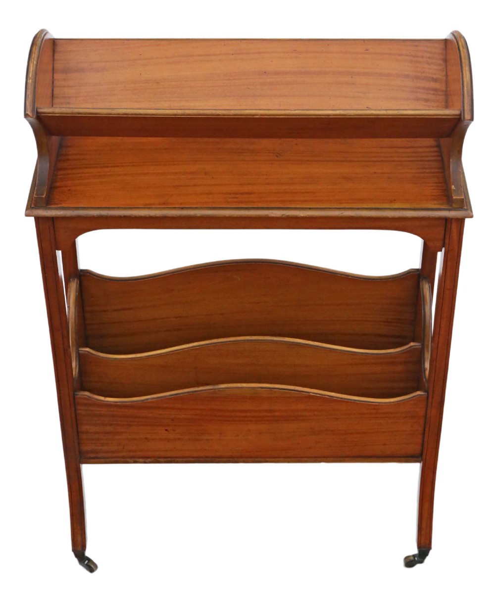 Victorian satin walnut bookcase book trough  View II