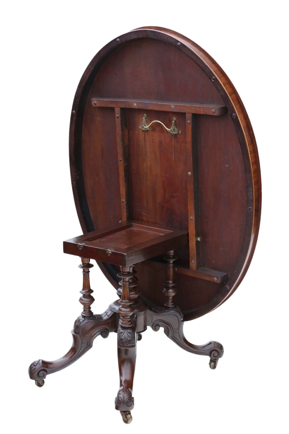 Victorian burr walnut marquetry oval loo table View IV