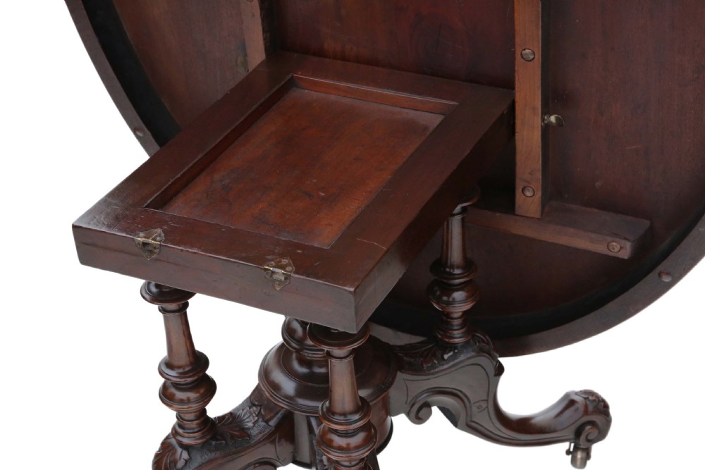 Victorian burr walnut marquetry oval loo table View VI